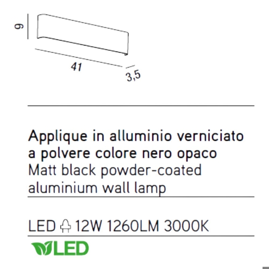 Applique rettangolare nera led 12w 3000k moderna wey perenz