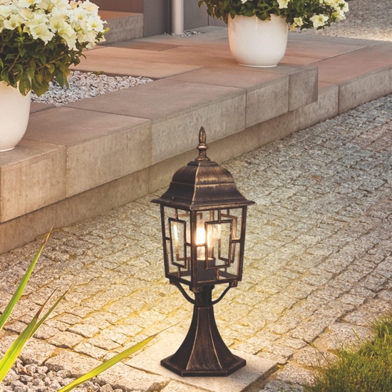 Lampioncino basso da giardino lanterna classico antico ruggine con vetro decorato ip44