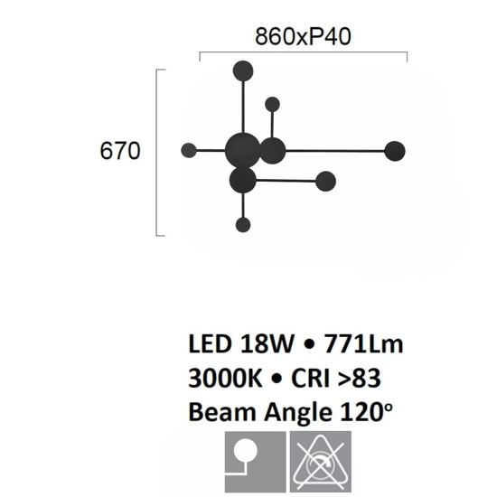 Applique led 18w 3000k nero design moderna