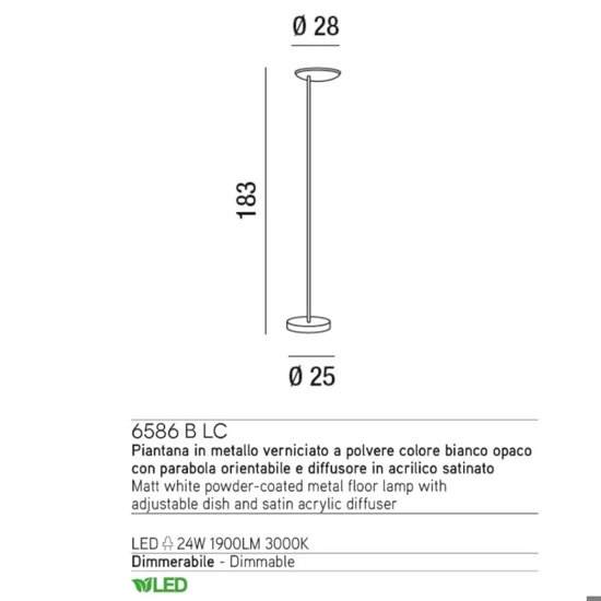 Piantana da terra bianca led 24w 3000k dimmerabile orientabile ophelia perenz