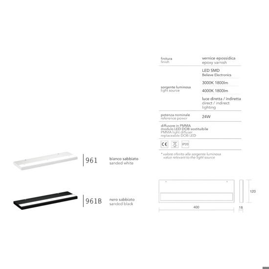 Applique led plate isyluce bianco mensola 24w 3000k-4000k moderna