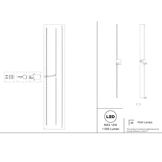 Applique bacchetta led 12w 3000k sottile nero oro moderna