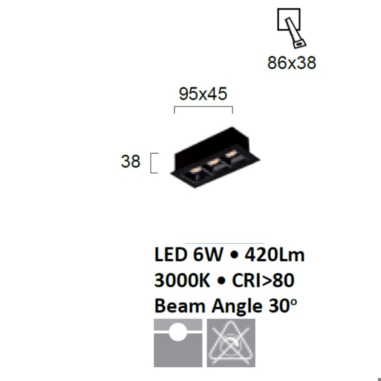 Faretto da incasso led 6w per cartongesso 3000k cestello nero