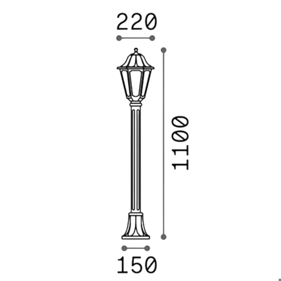 Dafne pt1 lampione alto 110cm da giardino classico lanterna nera ip55 per esterno ideal lux