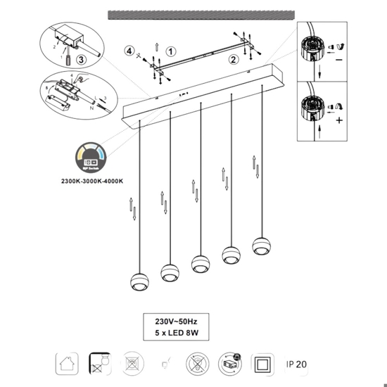 Lampadario da cucina 5 luci sfere caffe nero led dimmerabile