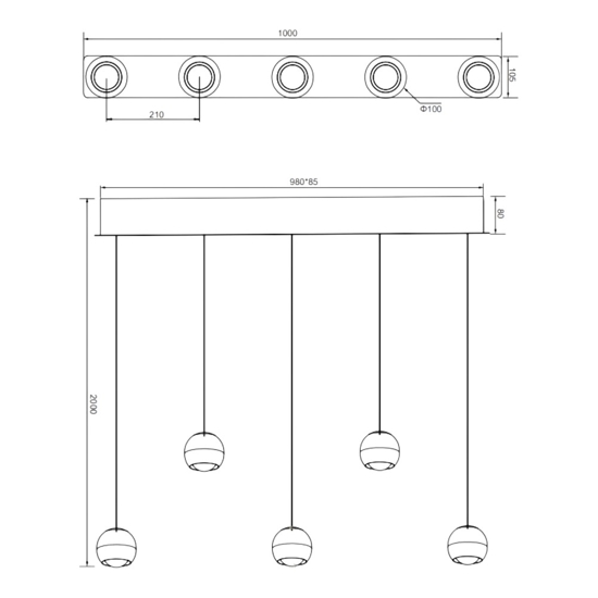 Lampadario da cucina 5 luci sfere caffe nero led dimmerabile