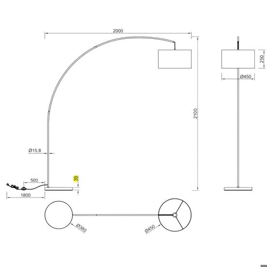 Lampada da terra ad arco curva nera paralume tortora