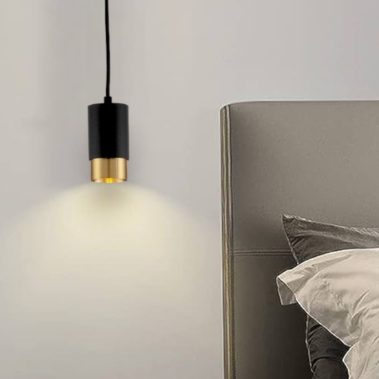 Lampada per comodino camera da letto cilindro nero oro