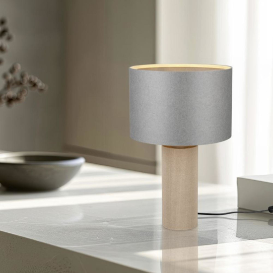 Lampada da tavolo con base in bambu e parulume grigio h28cm