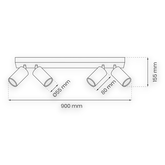 Plafoniera binario bianco con faretti orientabili 4 luci