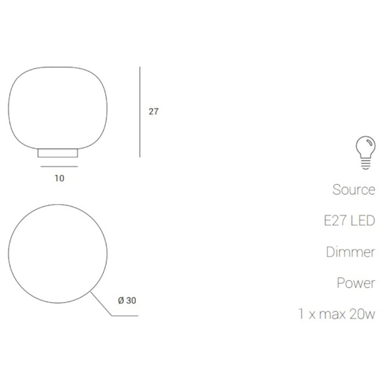 Miloox bombo lampada da tavolo moderna nera vetro bianco