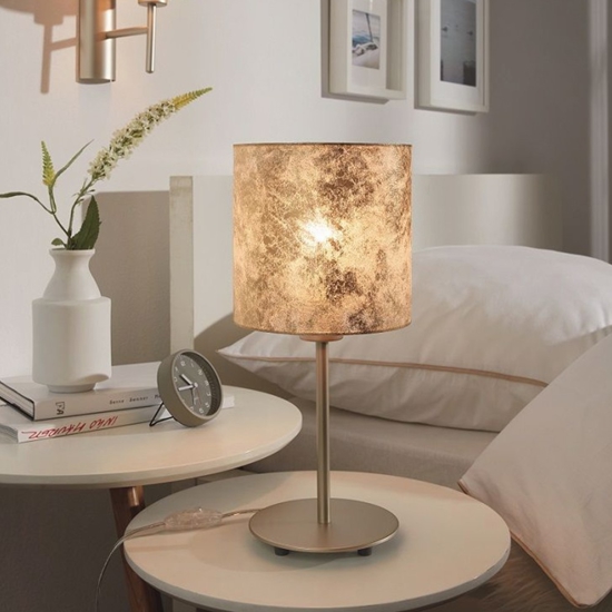 Lampada da comodino moderna paralume foglia oro per camera da letto