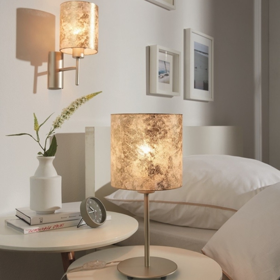 Lampada da comodino moderna paralume foglia oro per camera da letto