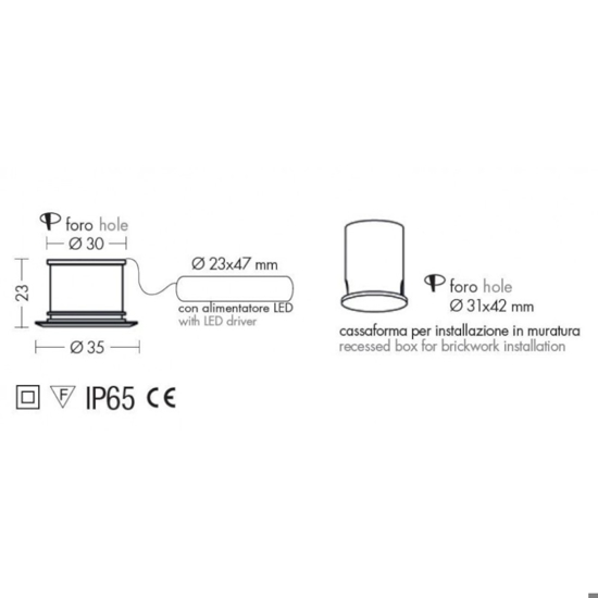 Faretto  incasso bianco soffitto per bagno doccia 220v 1w 3000k ip65