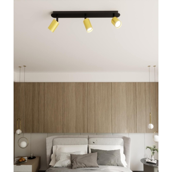 Plafoniera con faretti led a soffitto 3 luci orientabili nero oro