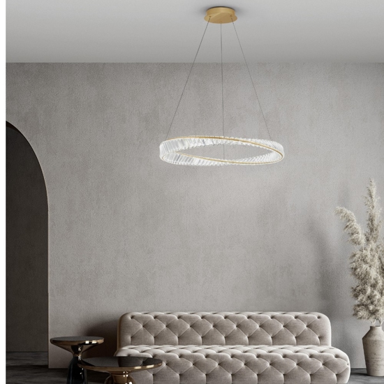 Lampadario cerchio di cristallo per salotto soggiorno led 45w 3500k