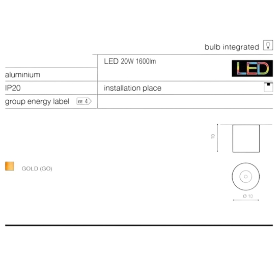 Faretto oro lucido sporgente led cilindro 20w 3000k da soffitto