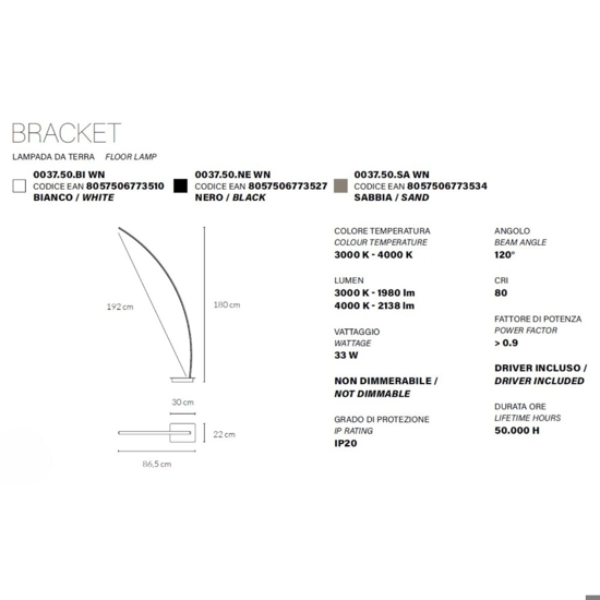 Vivida bracket lampada da terra ad arco moderna nera led 33w 3000k 4000k