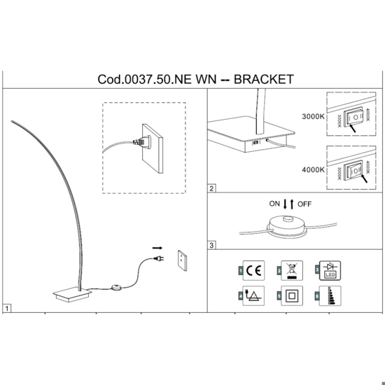 Vivida bracket lampada da terra ad arco moderna nera led 33w 3000k 4000k