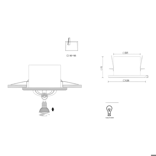 Faretto quadrato bianco per controsoffitto da incasso orientabile