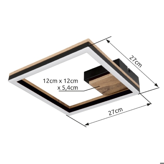 Plafoniera led 12w 3000k quadrata nera legno moderna