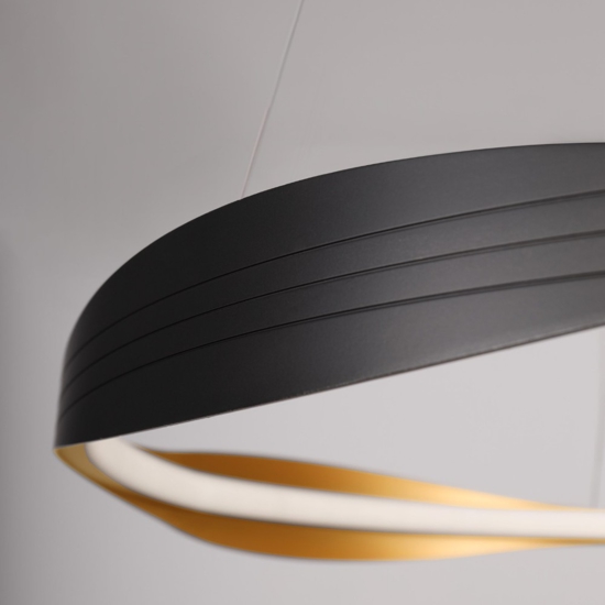 Lampadario sospensione led moderna cerchio nero oro per soggiorno