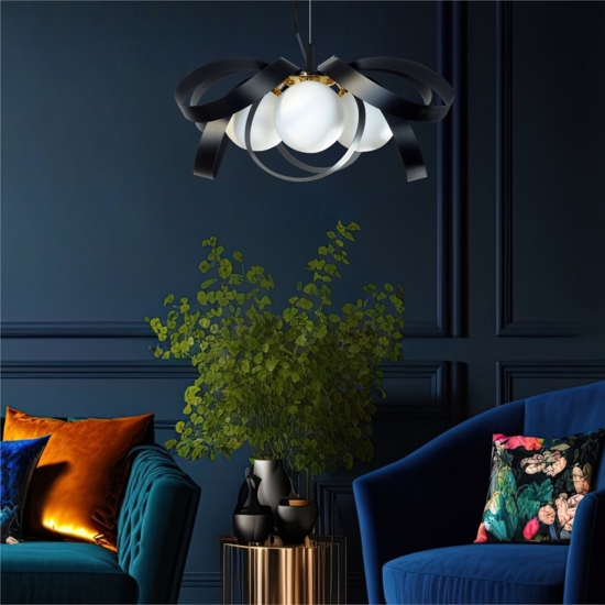 Lampadario a sospensione design fiocco nero oro per soggiorno