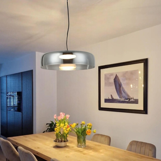 Lampadario led di vetro fume per tavolo da cucina moderna