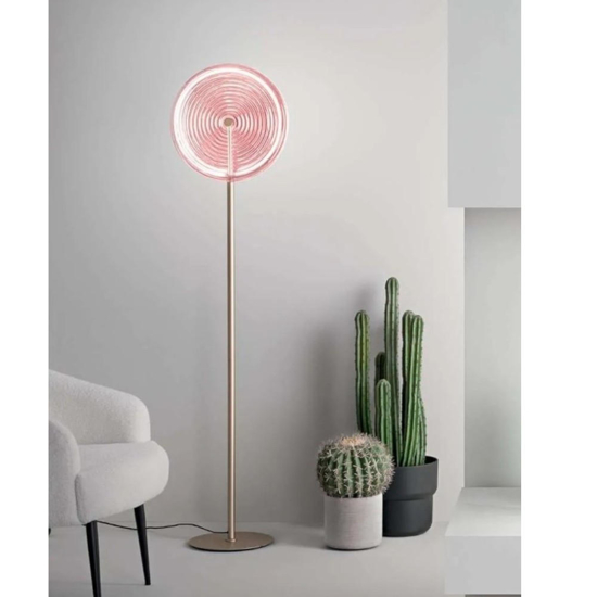 Ondaluce jokey lampada da terra vetro tondo rosa led 3000k