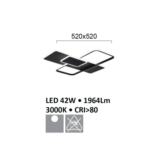 Plafoniera led nera design geometrico led 42w 3000k