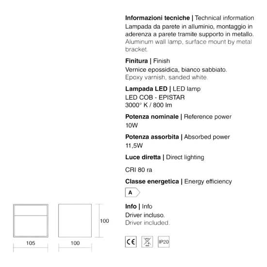 Applique da parete cubo led 10w 3000k isyluce bianco