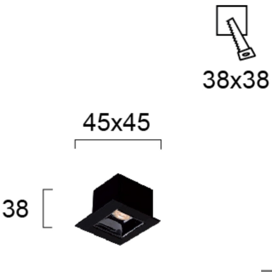 Faretto  incasso quadrato nero 3w 3000k per controsoffitto