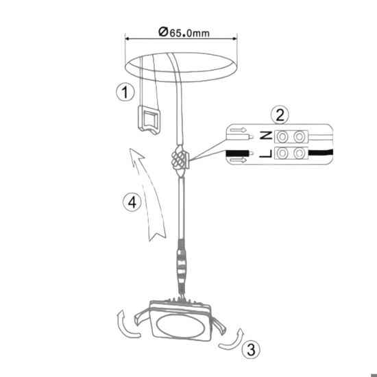 Faretto quadrato bianco da incasso per controsoffitto  7w 3000k