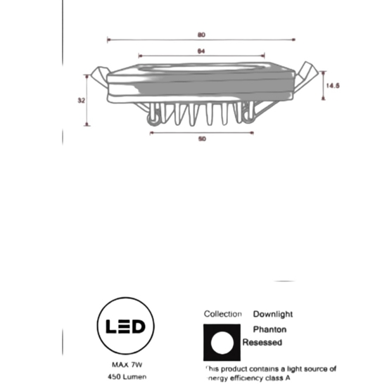 Faretto quadrato bianco da incasso per controsoffitto  7w 3000k