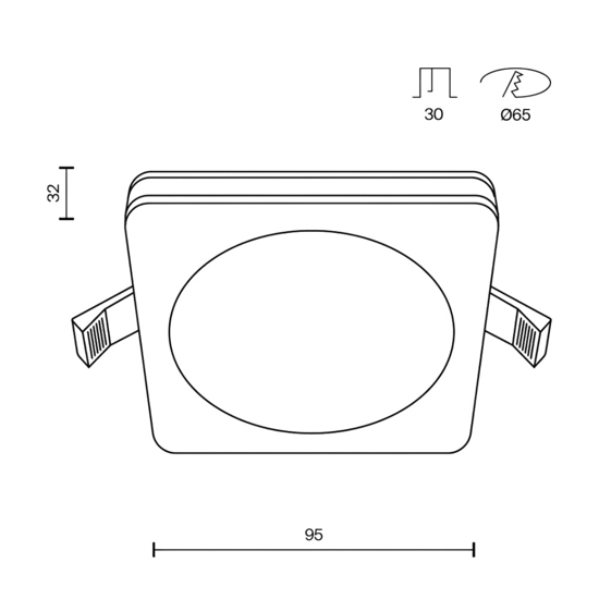 Faretto quadrato bianco da incasso per controsoffitto  7w 3000k