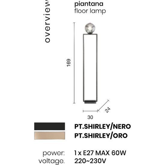 Shirley piantana ondaluce colore oro satinato design minimale sfera vetro