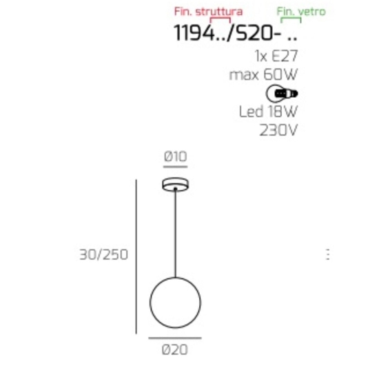 Lampada sfera di vetro a sospensione toplight bronzo per comodino