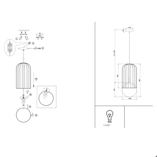 Lampadario per comodino camera da letto oro sfera vetro