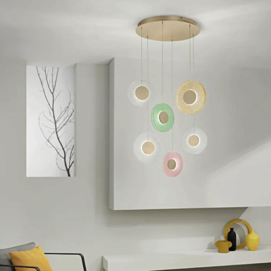 Ondaluce so candy 6 lampadario a sospensione vetri multicolor led