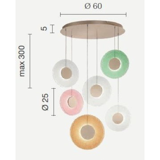 Ondaluce so candy 6 lampadario a sospensione vetri multicolor led