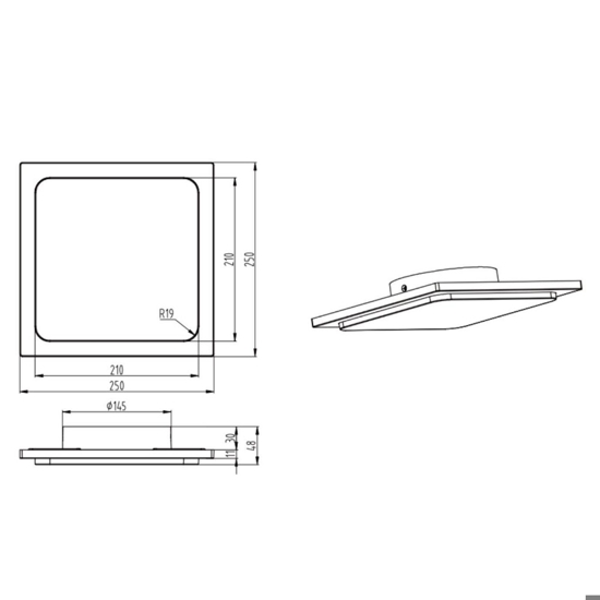 Plafoniera quadra da esterno moderna antracite  16w 3000k ip54