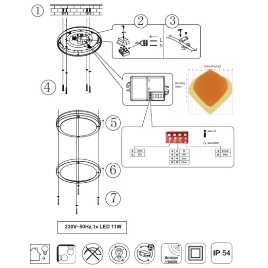 Plafoniera da esterno antracite con sensore movimento 11w 3000k