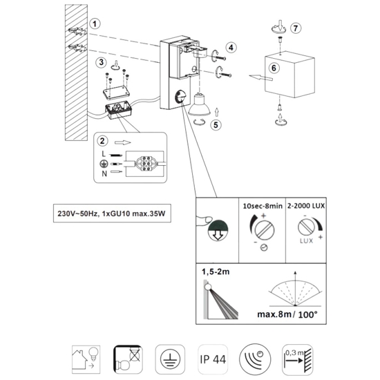 Applique con sensore di movimento per esterno moderna antracite