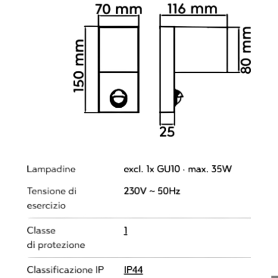 Applique con sensore di movimento per esterno moderna antracite