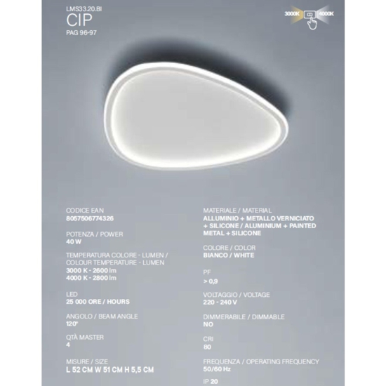 Vivida international plafoniera a led 40w 3000k 4000k moderna bianco ovale