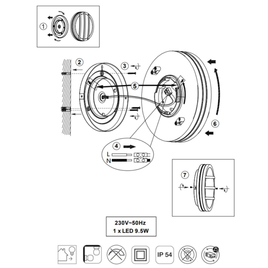 Plafoniera rotonda da esterno antracite 9w 3000k