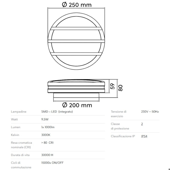 Plafoniera rotonda da esterno antracite 9w 3000k