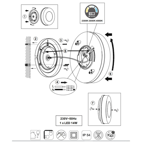 Plafoniera da esterno rotonda nero 14w 2300k-3000k-4000k