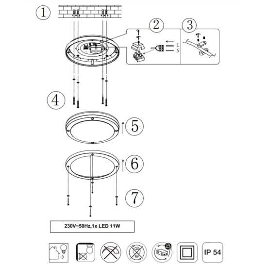 Plafoniera per esterno bianca rotonda  smd 11w 3000k ip54