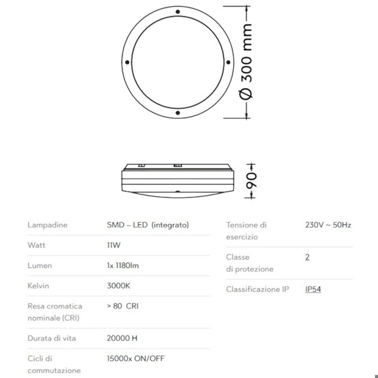 Plafoniera rotonda per esterno moderna antratice 11w 3000k